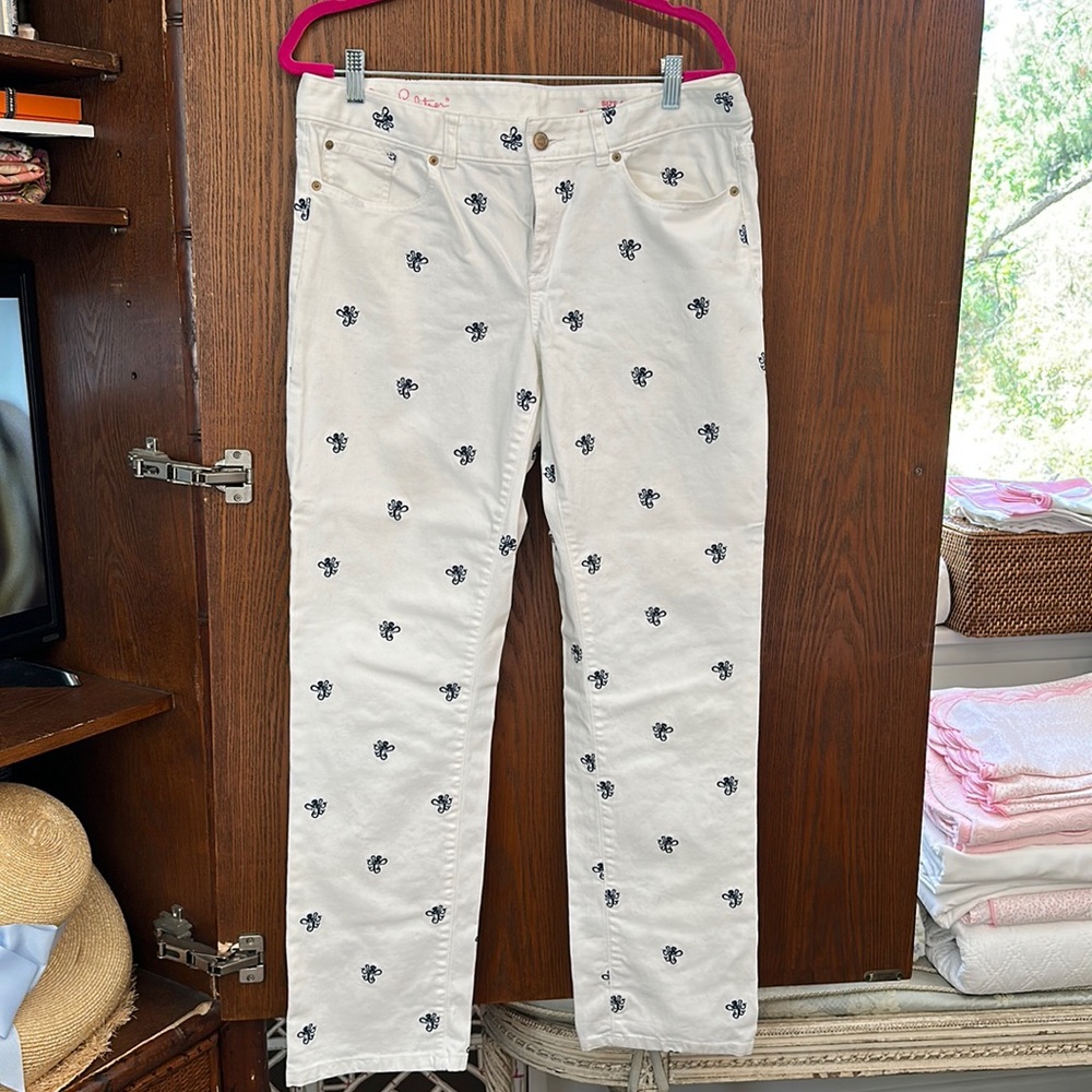 Lilly Pulitzer White Denim With Blue Octopus Embroidery, 14